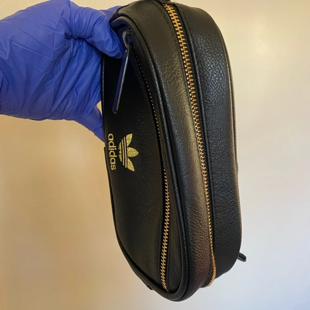 Adidas Black Leather Bag with Gold Zipper